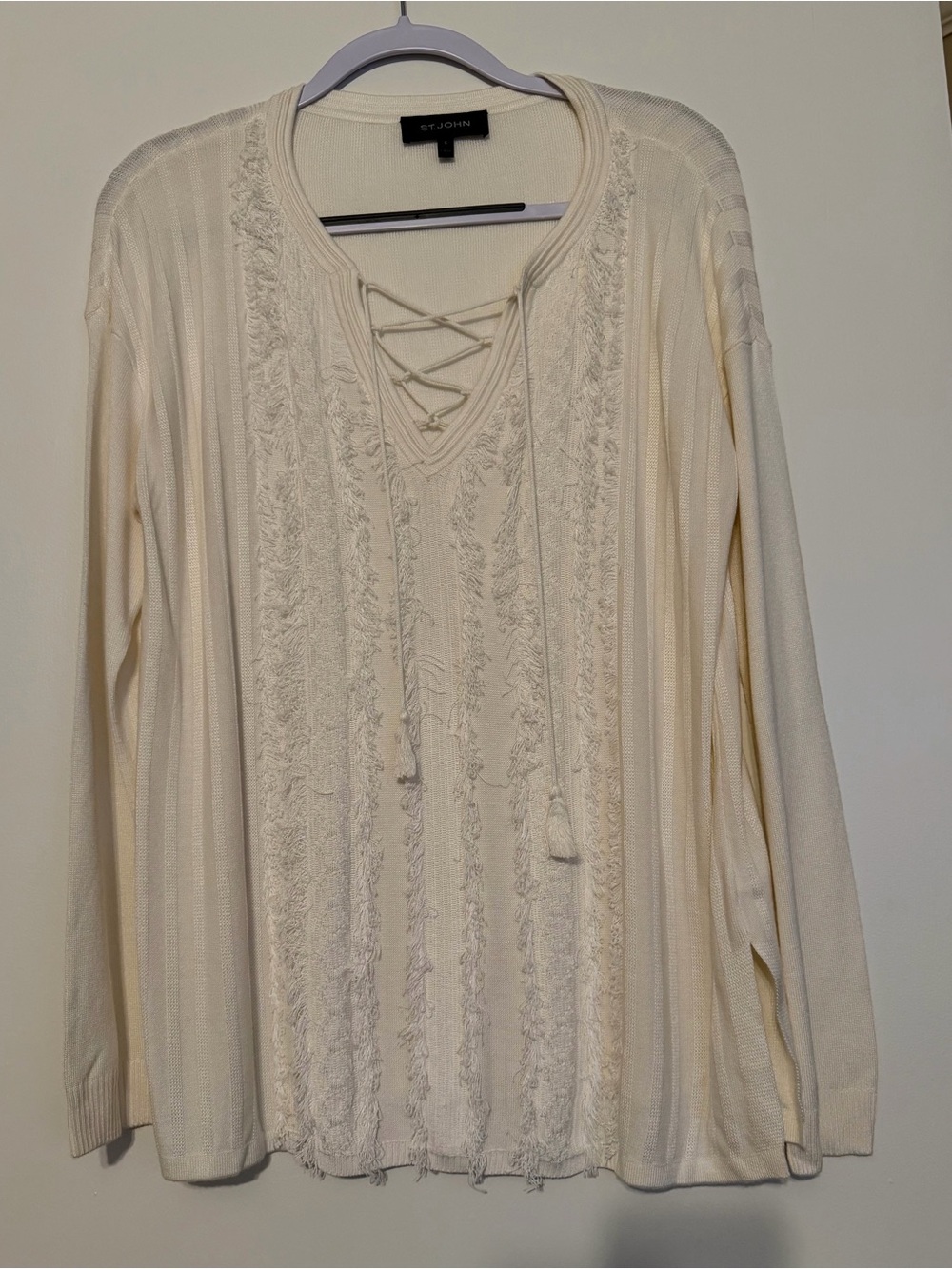 Sz S ST. JOHN Couture Women's Cream Lace-Up Knit Sweater Tunic NWOT